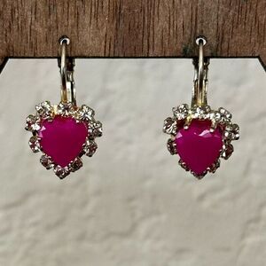 Pink heart rhinestone earrings